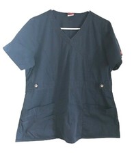 Dickies Womens Work Scrubs Shirt Blue Short Sleeve V Neck Waist Line Pockets M
