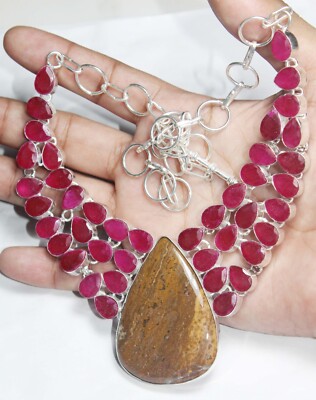 Ocean Jasper Pink Onyx Gemstone Handmade Necklace Jewelry Size 18 Inches