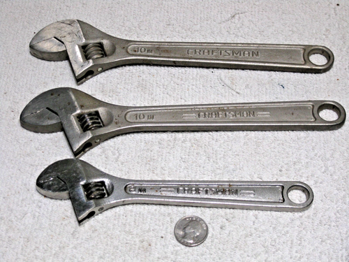 3 Vintage Craftsman 10 & 8" inch Adjustable Wrenches 944603-944604 Made In USA