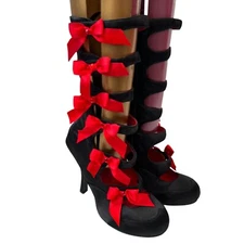 Funtasma Burlesque 129 high heels black satin red bows wingtip strappy pump