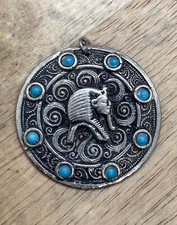 Silvertone Blue Egyptian King Pharaoh Tut Pendant base metal 2”