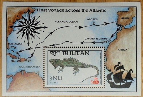 VINTAGE CLASSICS - Bhutan 1987 - Atlantic Voyage, Lizard - Souvenir Sheet - MNH