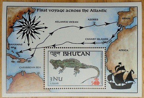 VINTAGE CLASSICS - Bhutan 1987 - Atlantic Voyage, Lizard - Souvenir Sheet - MNH - Afbeelding 1 van 1