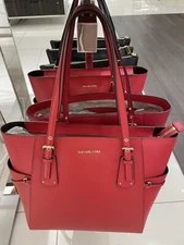 MICHAEL KORS VOYAGER EAST WEST MK SIGNATURE TOTE 👜 SHOULDER BAG FLAME RED NWT