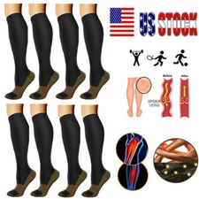 4Pairs Copper Compression Socks Medical Support Stockings 20-30mmHg Men Women