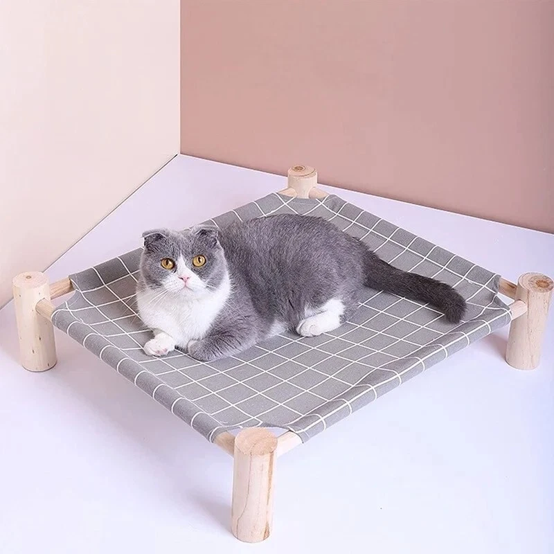 Ropa de cama para gatos al aire libre - Cama elevada de madera para gatos con lona transpirable Foto 4 de 4