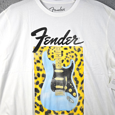 LUCKY BRAND Fender Shirt Mens 2XL XXL White Strat Guitar Skater Surf Leopard NWT