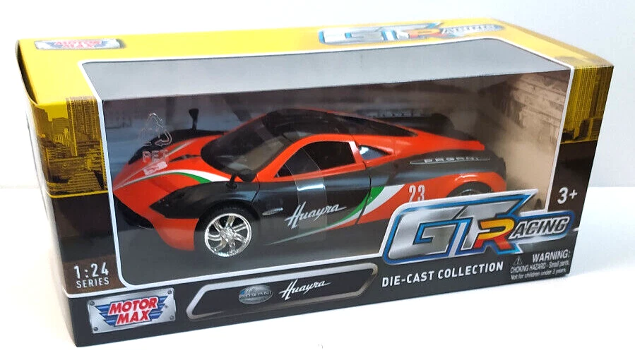 MOTOR MAX GTR RACING 1:24 DIE CAST AUTO  PAGANI HUAYRA NERO E ARANCIONE   73798 - Immagine 3 di 3