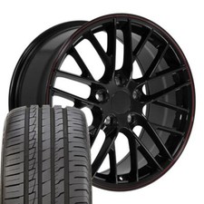 Oew Fits 18x8.5 Wheels Corvette Camaro C6 Zr1 Black Wred Rims Tires 5402 Oew Fits 18x8.5 Wheels Corvette Camaro C6 Zr1 Black Wred Rims Tires 5402