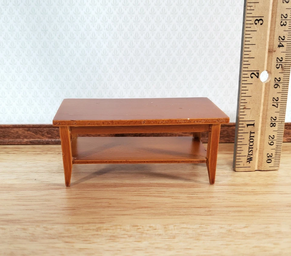 Dollhouse Miniature Coffee Table with Shelf Walnut Finish 1:12 Scale Furniture - Image 4 of 4