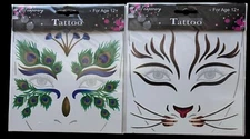 Halloween Party Peacock Feather Cat Feline Temporary Tattoo Waterproof Adult Kid