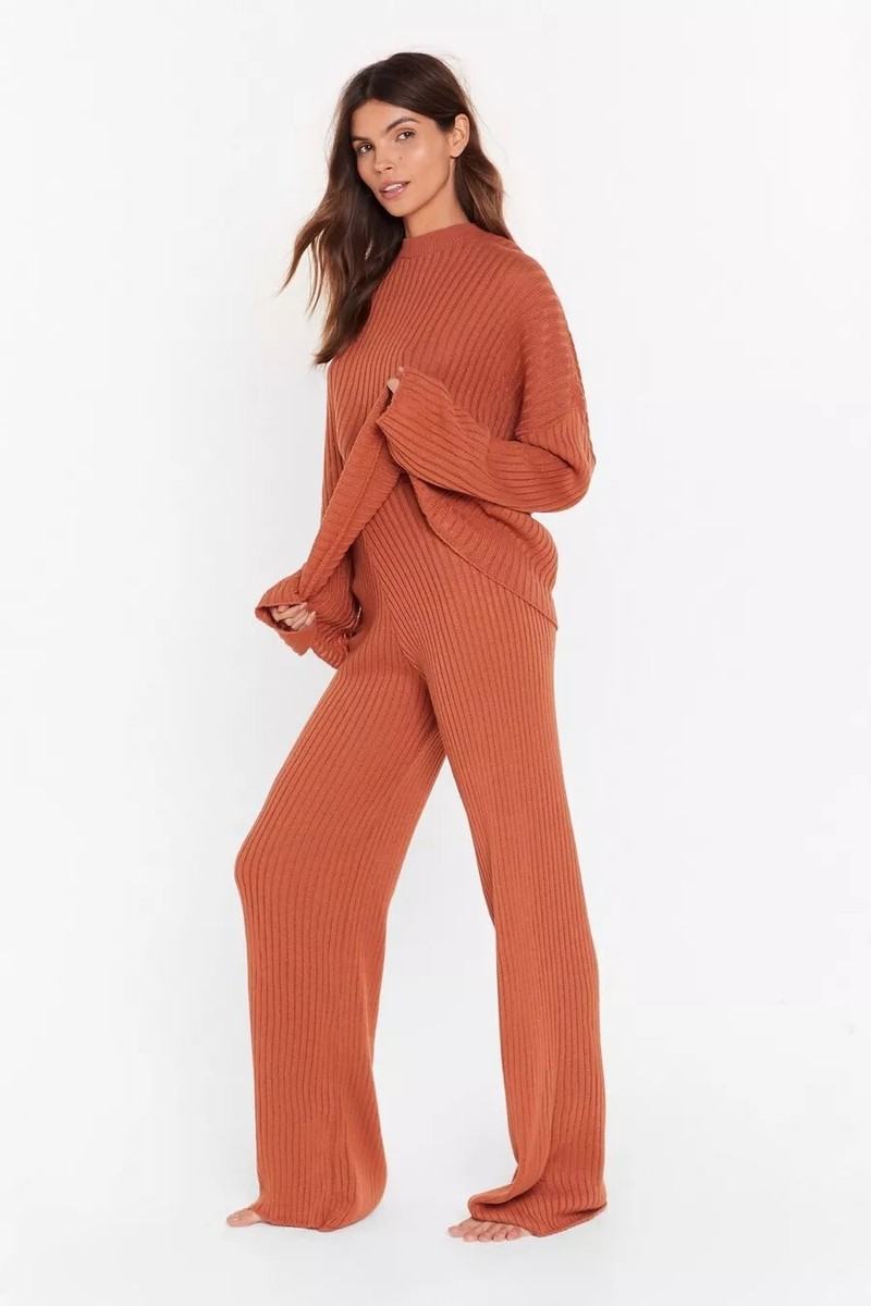 Nasty Gal Take Knit Off Sweater And Pants Lounge Set Orange