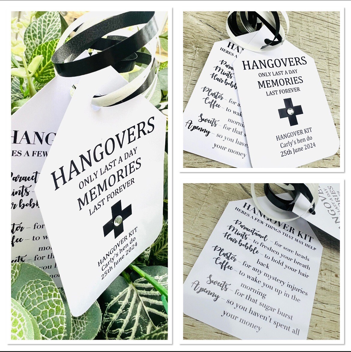 10 Personalised Double Black Party Survival Kit Tags Hangover Tags Hen ...