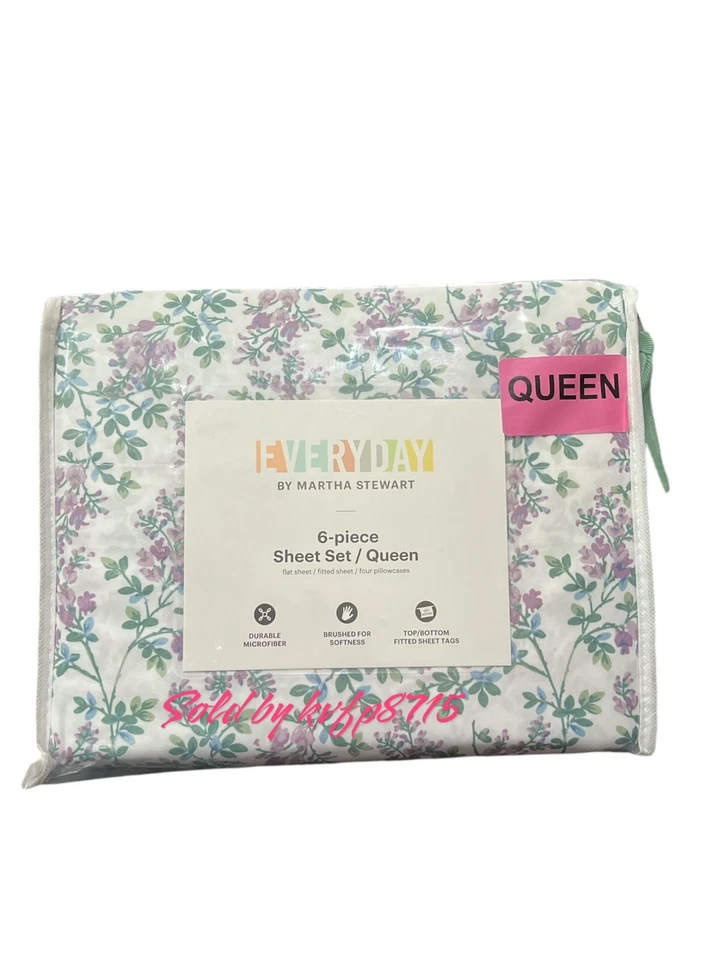 Conjunto de Lençóis Floral Everyday Martha Stewart 6 Peças Queen Novo Elegante Azul Roxo - Imagem 2 de 3