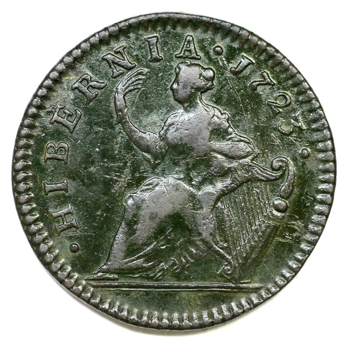 1723 Wood's Hibernia Half Penny Colonial Copper Coin 1/2p | eBay