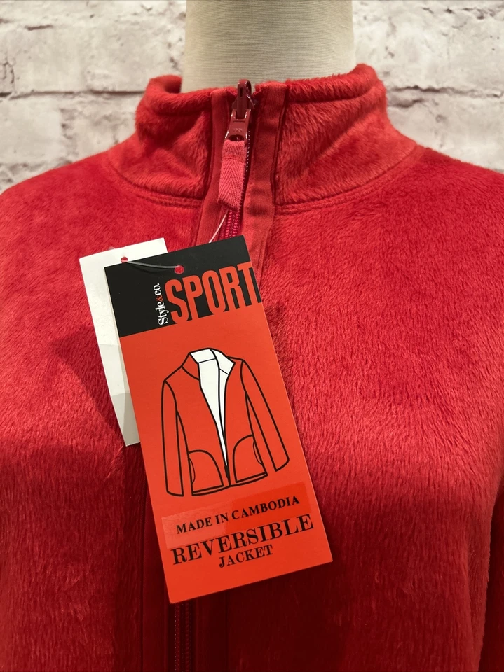 Style & Co SPORT Reversible Fleece Jacket Full Zip Red Amore Womens Size L NEW - Image 2 of 3