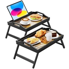 2 Pack Breakfast In Bed Tray For Eating 16.92 X 12.6 Inch Bed Table Tray With Fo