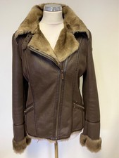 Armani Jeans Brown Faux Fur Lined Zip Up Pilot Jacket Size 42 Uk 10