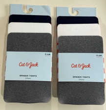 6 Pairs Cat and Jack Girls 0-6 months Opaque Tights Gray White and Navy Blue