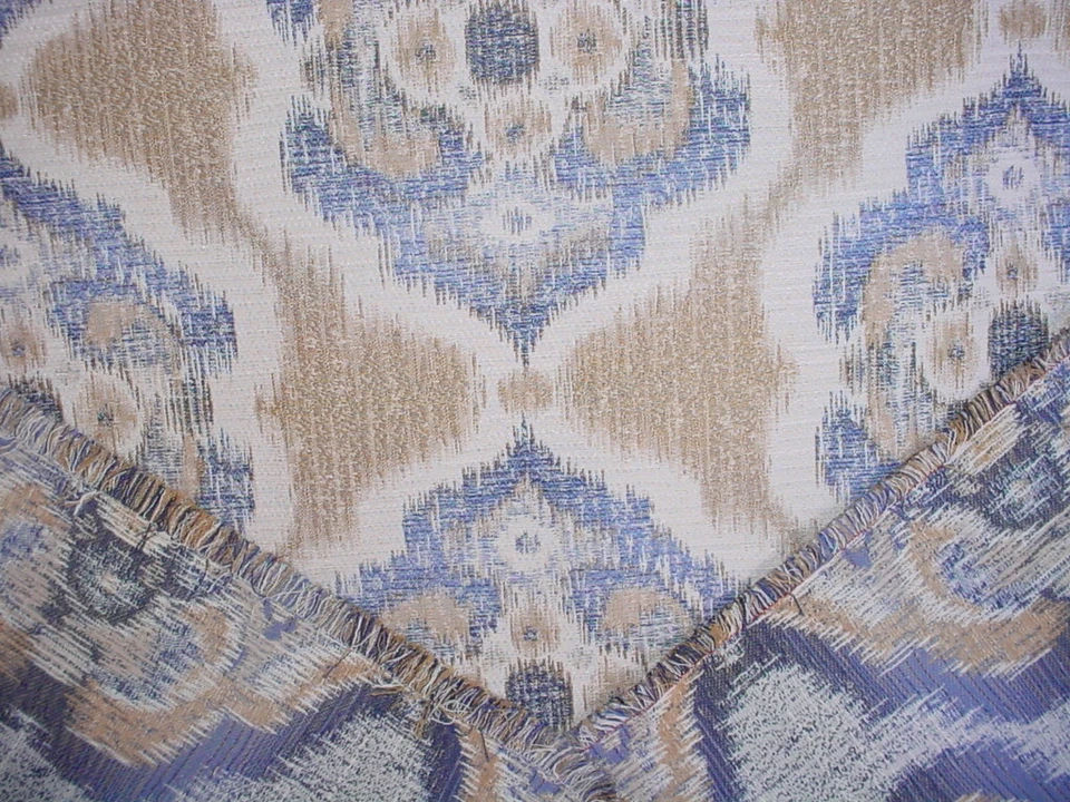 3Y JF Fabrics Decarlo Natural Gold Alabaster Blue Ikat Drapery Upholstery Fabric - Image 4 of 4