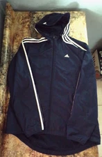 Adidas Men's Large Windbreaker Weatherproof Full Zip Hooded Jacket Navy Blue