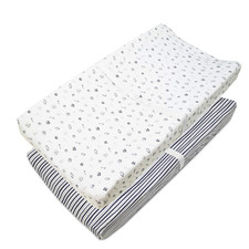 2 Pack Printed 100 Cotton Knit Fitted Contoured Changing Table Pad Cover - Comp