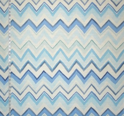 Blue chevron fabric aqua sea glass zig zag striped home decorating material BTY