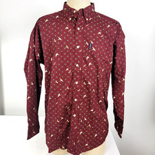 Chaps Ralph Lauren Men's Shirt Button Down Maroon Size L Large Long Sleeve Ducks