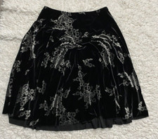 Vintage Skirt Large 14/16 Apostrophe Stretch Velvet Black Silver Floral 90s Y2K