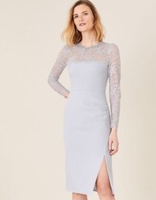 Monsoon Size 12 Carey Grey Shift Lace Sleeves Fitted Dress New