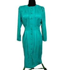 Adrianna Papell Silk Jacquard Paisley Button Front Midi Dress Emerald Green 12