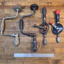Vintage Hand Drill EGGBEATER & Auger Bit Brace LOT Old Woodworking Tools USA