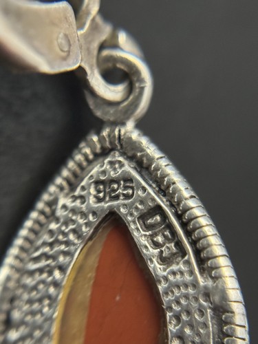 Pendientes de piedra ágata naranja vintage DBJ de plata de ley - Imagen 4 de 11