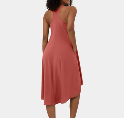 halara open back dress Halara SoftlyZero Airy Backless Twisted Flare Low Support Maxi Flowy Athletic Dress with Built-in Bra, Shorts & Pockets - Easy Peezy A-D