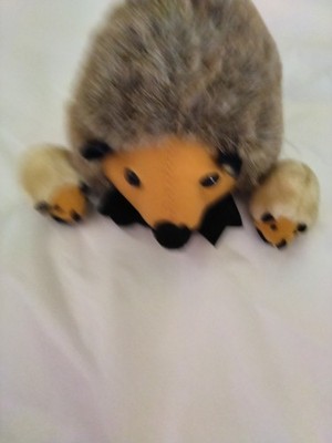 B.J. Toy Co. Plush Hedgehog With Zipper Pouch 2 babies good condition 6 inches