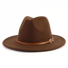 Fedora Hats for Men Women Felt Jazz Hat Wide Brim Panama Hat with Belt Buckle