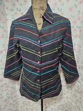 SILKLAND, WOMEN'S MULTI-COLOR SILK 3/4 SLEEVED EMBROIDERED BLAZER, SIZE M