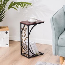 Portable Metal Small Sofa Side Table C Shaped Coffee End Table Brown & Golden