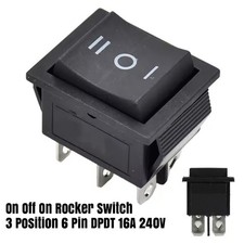On Off On Rocker Switch 3 Position 6 Pin DPDT 16A  240Vac Car Dash Boat 12V UK