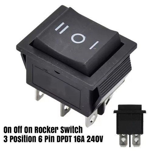 On Off On Rocker Switch 3 Position 6 Pin DPDT 16A 240Vac Car Dash Boat ...
