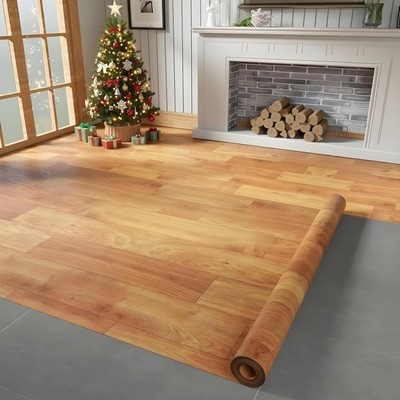 Vinyl Flooring Roll 32 Sq.Ft | 3'4''W X 9'10''L, PVC Leather-Like Linoleum Floor C