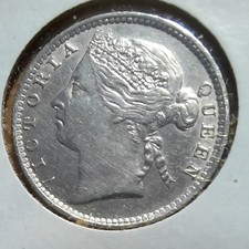 1893 Straits Settlements 10 Cents Uncirculated Silver Coin KM-11 Rare