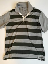 Adidas Men  s Golf Polo Shirt Size Large Black Gray Striped Short Sleeve