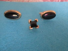 Vintage Swank Men  s black onyx gold tone cuff links  tie tack