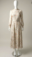 Nasty Gal Floral Chiffon Maxi Dress XS Round Neck Puff Long Sleeve Belted