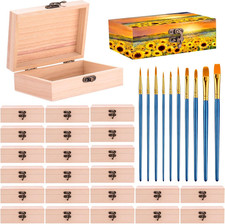 24 Pcs Unfinished Wooden Craft Boxes with 10 Paintbrushes DIY Jewelry Storage