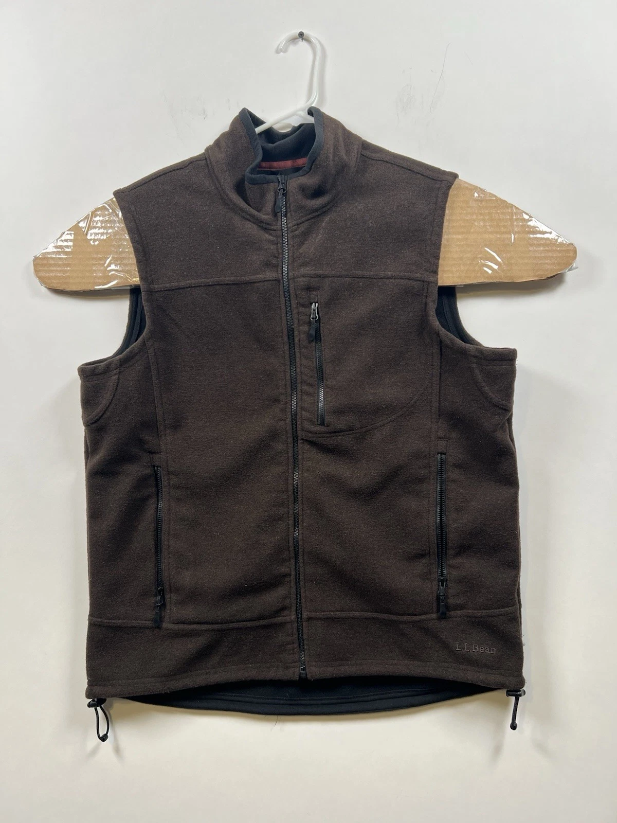 L.L. Bean Men's Wool Blend Full Zip Vest Jacket Medium Brown Zippered Pockets