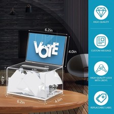 2 PACK -- Acrylic Clear Donation Box for Fundraising with Lock  Sign Holder NEW