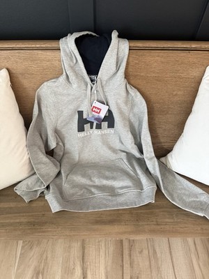 Helly Hansen Hoodie Womens L Gray  HH Logo Cotton Blend Pullover Sweatshirt