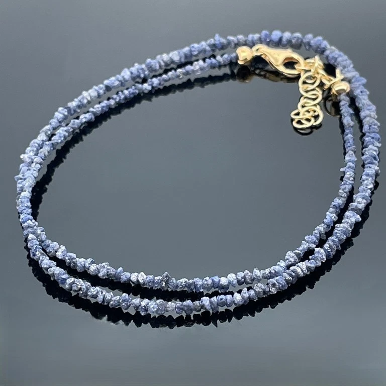 COLLIER 925/-SILBER VERGOLDET MIT ROHDIAMANT BLAU SCHMUCKJAGD - Bild 3 von 4